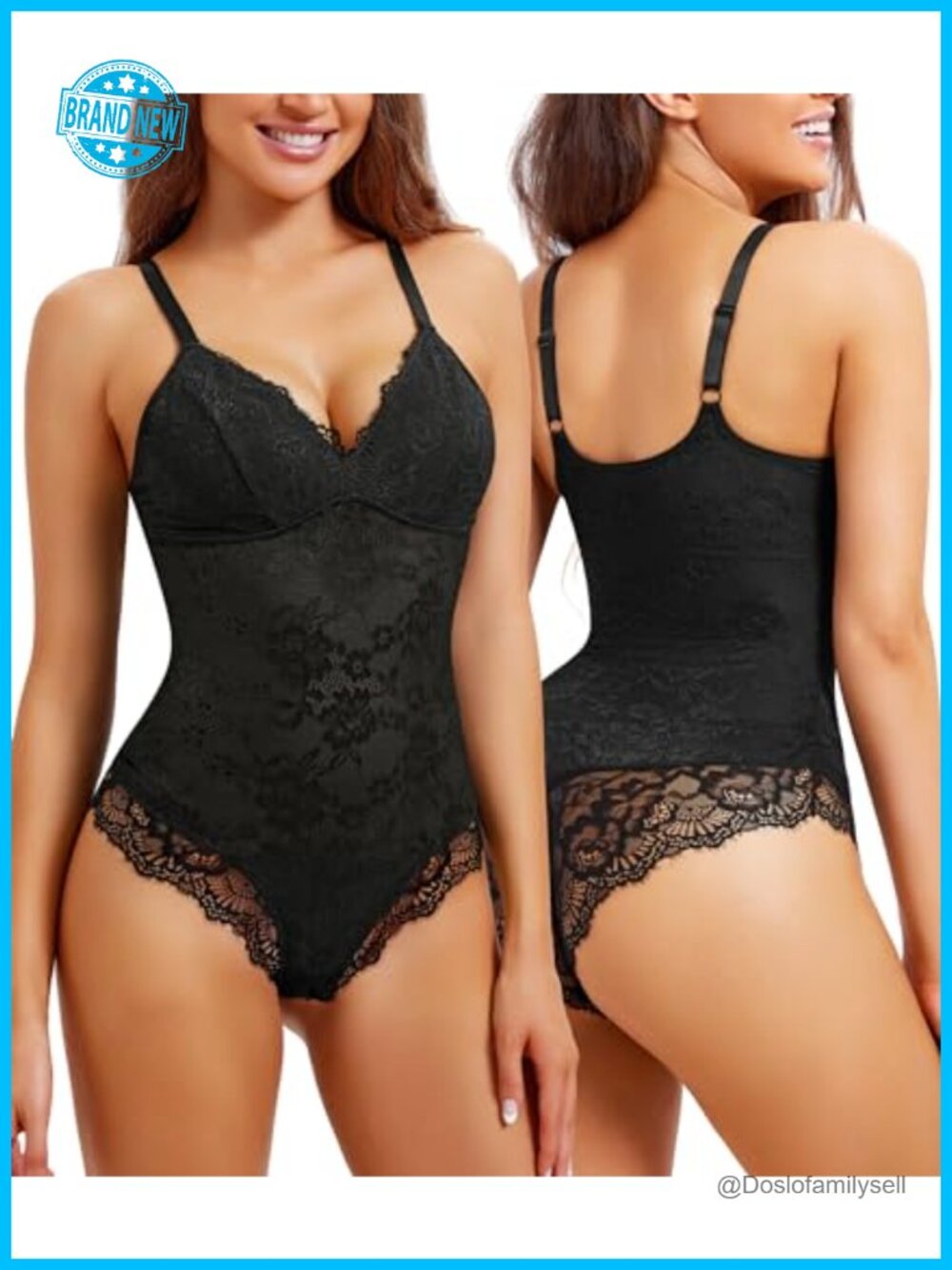 Lace Shapewear Bodysuit V Neck Tummy Control Fajas Tank Slimming